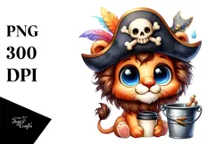 Colorful Baby Lion with Pirate Hat PNG Product Image 1