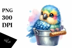 Colorful Small Baby Parrot in Bucket | Clipart Product Image 3