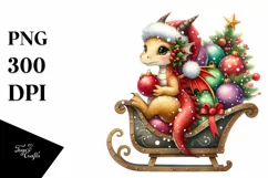 Whimsical Dragon on Christmas Sleigh PNG Product Image 1