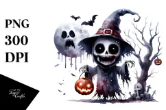 Watercolor Style Funny Halloween Clipart, Transparent PNG Product Image 1