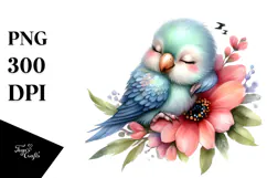 Cute Baby Parrot Sleeping on Flower PNG Product Image 1