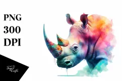 Vibrant Watercolor Pastel Rhino Clipart Product Image 4