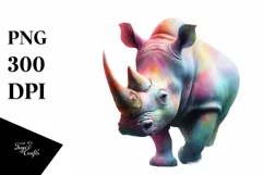 Vibrant Watercolor Pastel Rhino Clipart Product Image 1