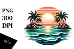 Retro Tropical Island Sunset, Tshirt Style, PNG Product Image 1