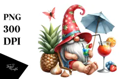 Gnome Drinking a Cocktail in Beachwear PNG Product Image 1