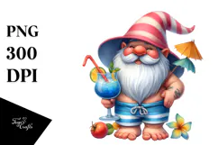 Gnome Drinking a Cocktail in Beachwear PNG Product Image 1