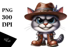 Watercolor Cat with Hat and Boots Standing | Clipart Product Image 1