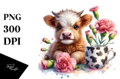 Cute Highland Cow Carnation Splash Clipart Product Image 1