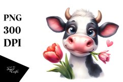 Cow Watercolor Bored Cow Portrait with Flowers Product Image 3