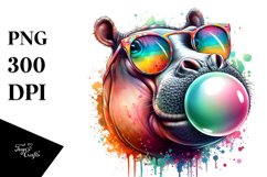 Colored Quirky Hippo Portrait Watercolor Splash Clipart Product Image 1