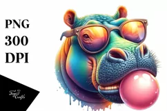 Colored Quirky Hippo Portrait Watercolor Splash Clipart Product Image 1
