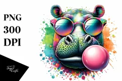 Colored Quirky Hippo Portrait Watercolor Splash Clipart Product Image 3