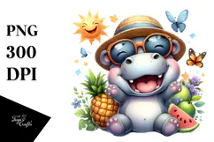 Energetic Baby Hippo with Hat and Sunglasses, High-Res PNG Product Image 1