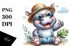 Energetic Baby Hippo with Hat and Sunglasses, High-Res PNG Product Image 1