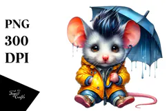 Watercolor Vibrant Drawing of a Cute Baby Mouse Sitting, Product Image 1