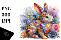 Colorful Bunny made of Diamonds on Splashy Background, PNG Product Image 1