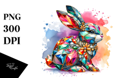 Colorful Bunny made of Diamonds on Splashy Background, PNG Product Image 1