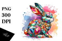 Colorful Bunny made of Diamonds on Splashy Background, PNG Product Image 1