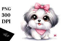 Watercolor Cute Cartoon Havanese PNG Product Image 1