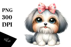 Watercolor Cute Cartoon Havanese PNG Product Image 1