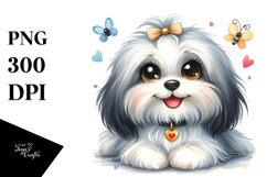 Watercolor Cute Cartoon Havanese PNG Product Image 1