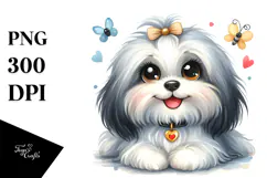 Watercolor Cute Cartoon Havanese PNG Product Image 1