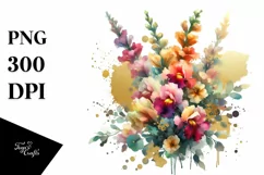 Colorful Bouquet Gold Foil Clipart Product Image 1