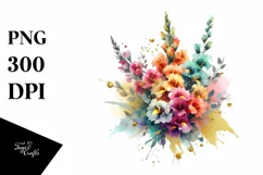 Colorful Bouquet Gold Foil Clipart Product Image 1