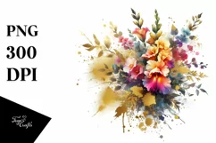 Colorful Bouquet Gold Foil Clipart Product Image 1