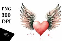 Simple Watercolor Heart Wings PNG Product Image 1