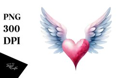 Simple Watercolor Heart with Wings, PNG Product Image 1