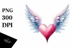 Simple Watercolor Heart with Wings, PNG Product Image 1