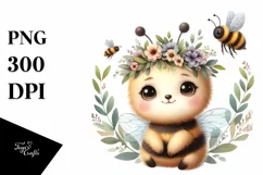 Baby Bee with Floral Wreath Clipart Product Image 1