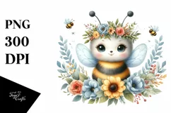 Baby Bee with Floral Wreath Clipart Product Image 1