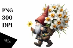 Small Gnome Carrying Large Narcissus Bouquet | Sublimation | Product Image 1