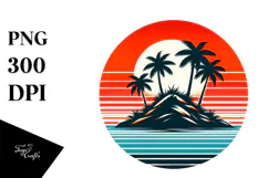 Retro Island Sunset Clipart PNG Product Image 1
