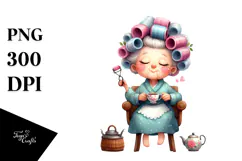 Lady Tea Cup & Hair Curlers Scene Product Image 1