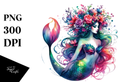 Mermaid with Floral Wreath PNG Product Image 1
