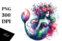 Mermaid with Floral Wreath PNG Product Image 1