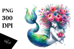 Mermaid with Floral Wreath PNG Product Image 1