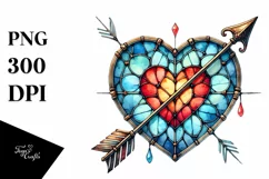 Watercolor Stained Hearth with Arrow, PNG Product Image 1