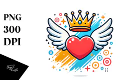 Colorful Heart with Wings and Crown PNG Product Image 1