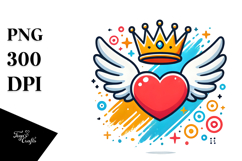 Colorful Heart with Wings and Crown PNG Product Image 1