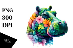 Vibrant Watercolor Hippo PNG Product Image 1
