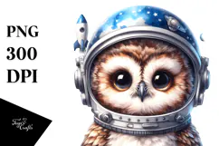 Energetic Baby Owl with Astronaut Helmet, High-Res PNG Product Image 1