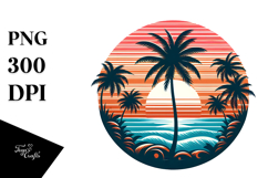 Retro Tropical Tree Sunset, Retro PNG Product Image 1