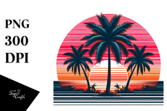 Retro Tropical Tree Sunset, Tshirt Vector Style, PNG Product Image 1