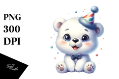 Cute Baby Polar Bear with Party Hat, PNG Product Image 1