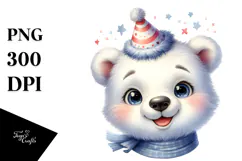 Cute Baby Polar Bear with Party Hat, PNG Product Image 1