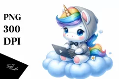 Cute Baby Unicorn Programmer | Watercolor | Fantasy Product Image 1